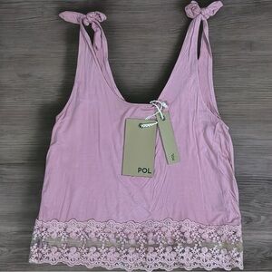 POL Cottagecore Summer Lace Trim Pink Lace Trim Women's Top Size Medium